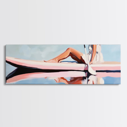 Paddleboard Reflection, Tranquil Water, Minimalist Art, Canvas Print, Serene Wall Decor, Coastal Aesthetic, Soft Pastel Home Decor