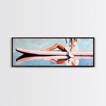 Paddleboard Reflection, Tranquil Water, Minimalist Art, Canvas Print, Serene Wall Decor, Coastal Aesthetic, Soft Pastel Home Decor