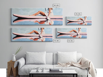 Paddleboard Reflection, Tranquil Water, Minimalist Art, Canvas Print, Serene Wall Decor, Coastal Aesthetic, Soft Pastel Home Decor