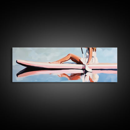 Paddleboard Reflection, Tranquil Water, Minimalist Art, Canvas Print, Serene Wall Decor, Coastal Aesthetic, Soft Pastel Home Decor